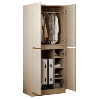 STILVORA Armario Con 2 Puertas, Barra Para Colgar Y Compartimentos De Almacenaje Para Dormitorio En Madera, Roble Natural, 70 X 40 X 170 Cm