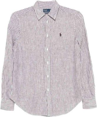 Polo Ralph Lauren Brown And White Striped Linen Shirt