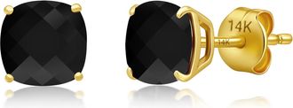 MAX + STONE 14k Yellow or White Gold 6MM Cushion Cut Gemstone Solitaire Gemstone Studs