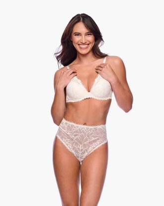 Cosabella Encantata High Leg Bikini in Moon Ivory/pink Lilly at Nordstrom, Size X-Large
