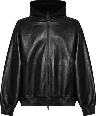 Balenciaga Jassen, Heren, Zwart, L, Leer, Hooded Leather Jacket