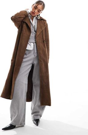 Asos Womens premium suede trench coat in tan - Beige - Size 12 UK