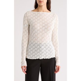 Sanctuary Neck Long Sleeve Lettuce Edge Top in Milk at Nordstrom Rack, Size Medium