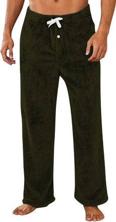 Generic Mens Fleece Trousers Winter Thermal Lounge Pants Elasticated Waist Fluffy Pyjama Bottoms Plain Colour Teddy Fleece Sleeping Bottoms Straight Leg Draws
