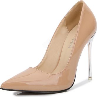 Generic Brown,6.5 UK,Womens Slip On Pumps Pointed Closed Toe High Heel 4.3 inch/11cm Party Stiletto Heels Bridal Wedding Prom Dress Shoes