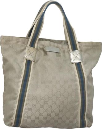 Gucci Sherry Silver Canvas Tote Bag (Pre-Owned)