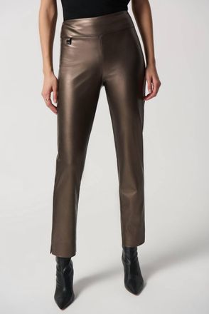 Joseph Ribkoff Metallic Faux Leather Slim Fit Pull-On Pants In Bronze