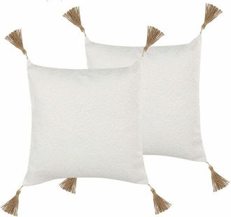Beliani Beliani - Conjunto De 2 Cojines Decorativos Blancos Con Encaje Y Flecos Beige 45 X 45 Cm Azalea