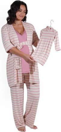Everly Grey Analise During & After 5-Piece Maternity/Nursing Sleep Set for Mom & Baby in Pink Stripe at Nordstrom, Size X-Large