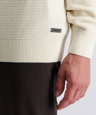 Pierre Cardin Rundhalspullover PIERRE CARDIN, Herren, Gr. XXL, beige (elfenbein), Strick, Obermaterial: 75% Baumwolle, 25% Polyamid, unifarben, Rundhals, Pullover R