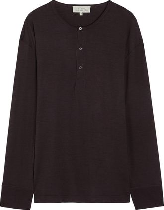 STUDIO NICHOLSON Wool-jersey Henley T-shirt - Purple Dark - XL
