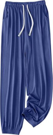 Generic Mens Pj Bottoms With Pockets Lounge Trousers For Men High Elasticity Straight Wide Leg Trousers Plus Size Loungewear Pyjama Bottoms Loose Fitting Comf