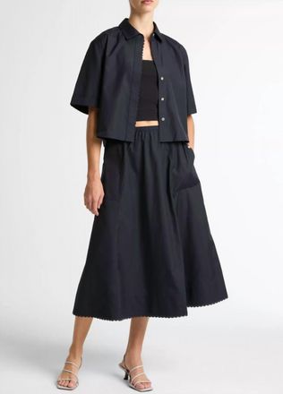 Vince Scallop Detail Midi Skirt In Eclipse