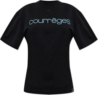 Courr&egrave;ges Getailleerd T-shirt met print - Dames - T-shirts - Zwart - XS - Leer - Tops
