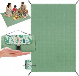 OEM Manta De Picnic, 150x210 Cm, Alfombra De Playa, Impermeable Y Resistente A La Arena, Con Esquinas Y Estacas Resistentes Al Viento, Ligera, Verde