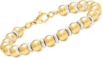 Ross-Simons Italian 18kt Gold Over Sterling and Sterling Silver Bead Bracelet