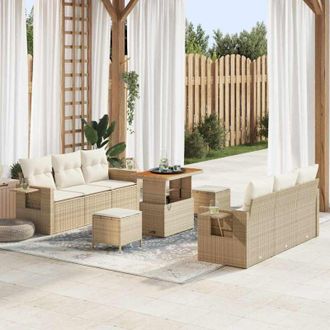 vidaXL Conjunto De Sof&aacute; De Jard&iacute;n 9 Pcs Beige Y Crema 90 X 55 X 71 Cm Vidaxl