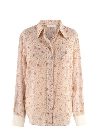 Chloé Cream Floral Sheer Silk Shirt Size S
