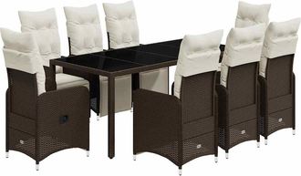 vidaXL Set Bistr&ograve; Da Giardino 9 Pz Con Cuscini In Polyrattan Marrone - Vidaxl
