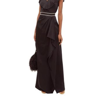 Peter Pilotto Embroidered-waistband draped satin skirt Size L