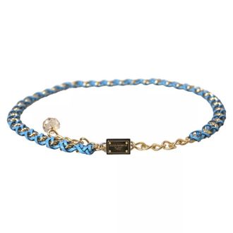 Dolce & Gabbana Womens Braided Leather Chain Belt Model Wmb305 - Light Blue Brass - Size 80 cm