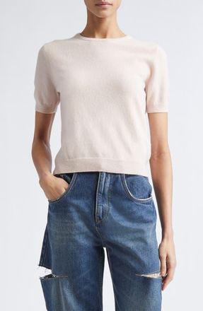 Maison Margiela Short Sleeve Virgin Wool Crewneck Sweater in Pale Pink at Nordstrom, Size Medium