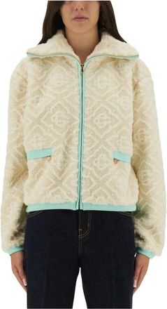 Casablanca Monogram Jacquard Fleece Jacket - Dames - Jassen - Wit - M - Polyester - Jassen