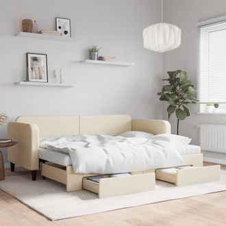 vidaXL Vidaxl - Sof&aacute; Cama Nido Con Cajones Tela Color Crema 80x200 Cm