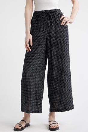 Eileen Fisher Windowpane Check Wide Leg Ankle Pants in Black White at Nordstrom, Size Petite P