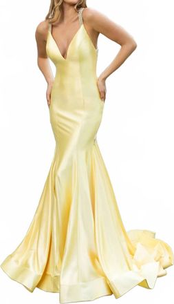 Rachel Allan Crystal-Beaded Straps Dress In Yellow