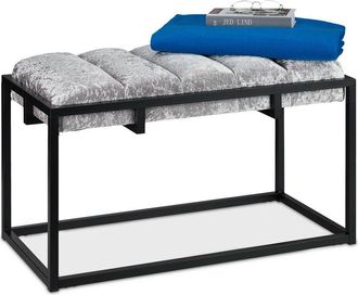 Relaxdays Relaxdays - Bench, Velvet Cover, Metal, h x w x d: approx. 47 x 80 x 40 cm, Grey/Black