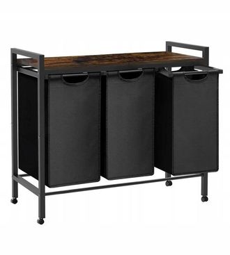OEM Cesto De Ropa Con Estante, Tres Compartimentos, Industrial Loft, Ruedas, 76x92,5x33 W012