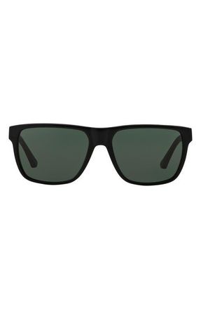 Emporio Armani AX Armani Exchange 56mm Aviator Sunglasses in Shiny Black /Green at Nordstrom