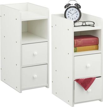 Relaxdays Relaxdays - Bedside Table, Set of 2, with 2 Drawers, hwd 55 x 22.5 x 34 cm, Bedroom Nightstand, Next to Bed Storage, White