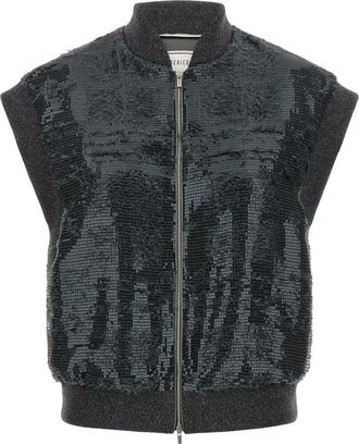 PESERICO Jassen, Dames, Grijs, S, Pailletten, Mouwloze Bomber Bodywarmer