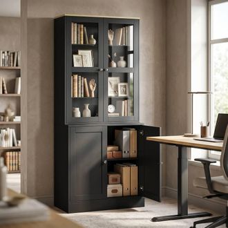 HOMCOM Modern Bookcase, Display Cabinet with Adjustable Shelves, Black