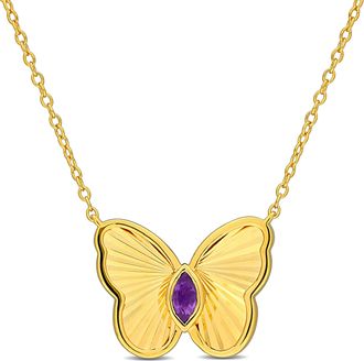 Mimi & Max 1/8ct TGW Marquise-Cut Amethyst Butterfly Necklace with Chain Yellow Silver-17 in