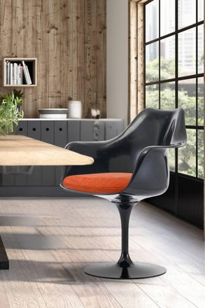 Fusion Living Black Tulip Armchair with Velveteen Cushion in Orange