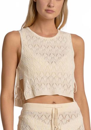 Elan Crew Neck Tie Side Top In Natural