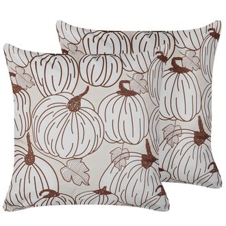 Beliani Conjunto De 2 Cojines De Terciopelo Beige Marr&oacute;n Blanco 45 X 45 Cm Calabaza Gourd