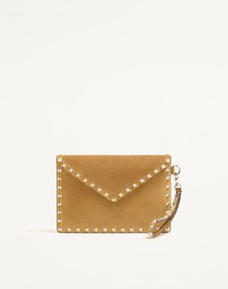 Valentino Garavani Rockstud Suede Clutch Bag Woman HAVANA BEIGE UNI