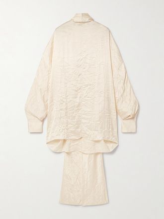 Khaite Blusa A Schiena Scoperta In Twill Satin Increspato Con Collo Lavalli&egrave;re Bex - Crema