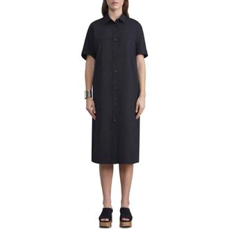 Lafayette 148 New York Short Sleeve Button-Up Poplin Shirtdress in Black at Nordstrom Rack, Size X-Small/small