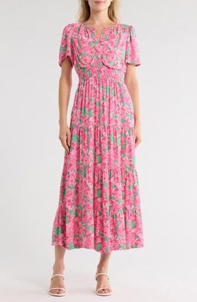 By Design Rio Short Sleeve Tiered Maxi Dress in Roman Holiday at Nordstrom Rack, Size X-Small
