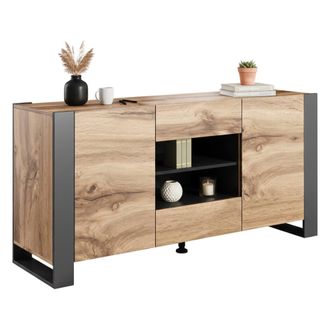 Dmora Aparador Albignola, Aparador De Sal&oacute;n Con Dos Puertas Batientes, Dos Cajones Y Compartimentos Interiores, Elevado Del Suelo, 164x44 H80 Cm, Roble Nudo