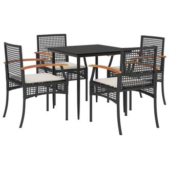 Berkfield Home 5 Piece Garden Dining Set with Cushions Black Poly Rattan