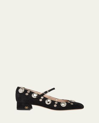 Valentino Garavani 30mm Nellcote Studded Suede Ballerina Pumps