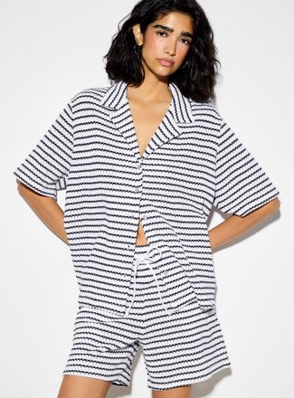Icone Womens Striped notch-collar knit shirt