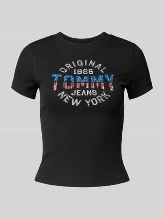 Tommy Jeans Slim Fit T-Shirt aus Ripp in Black, Gr&ouml;&szlig;e S