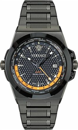Versace Greca Reaction GMT Bracelet Watch, 44mm in Black/ip Black at Nordstrom